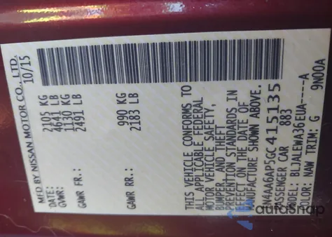 2016 Nissan Maxima 3.5 Sl from USA, damaged, VIN 1N4AA6AP5GC415135